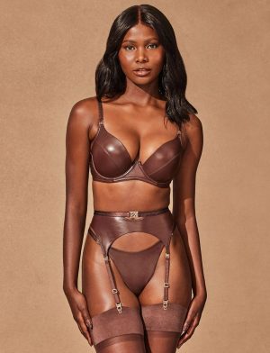 Emily Deep Mahogany Midi Suspender Garter Belts